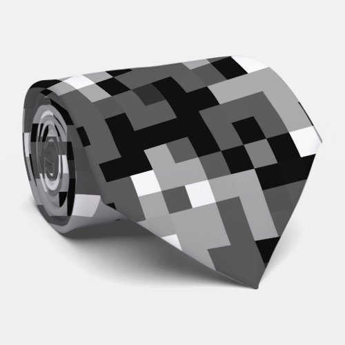 Black Gray White Pixel Pattern Neck Tie