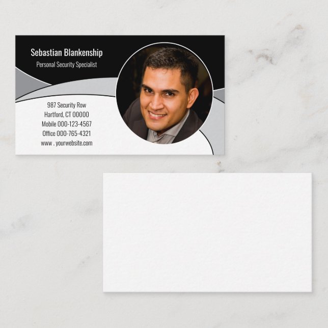 Black Gray White Professional Custom Photo Business Card (Front/Back)