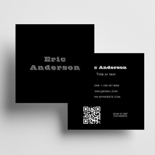 Black gray white QR code minimalist Square Business Card