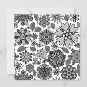 Black Gray White Retro Floral Art Seamless Pattern Card