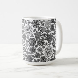 Black Gray White Retro Floral Art Seamless Pattern Coffee Mug