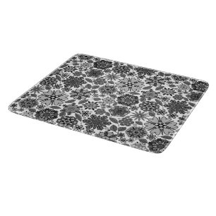 Black Gray White Retro Floral Art Seamless Pattern Cutting Board