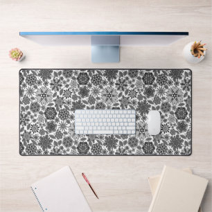 Black Gray White Retro Floral Art Seamless Pattern Desk Mat