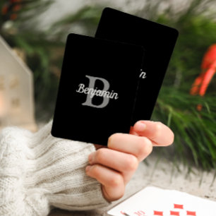 Black Gray White Retro Monogram Personalized Poker Cards