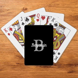 Black Gray White Retro Monogram Personalized Poker Cards