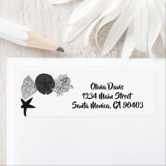 Black-gray-white seashell casual wedding label
