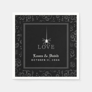 Black Gray & White Spider LOVE Halloween Wedding Paper Napkins