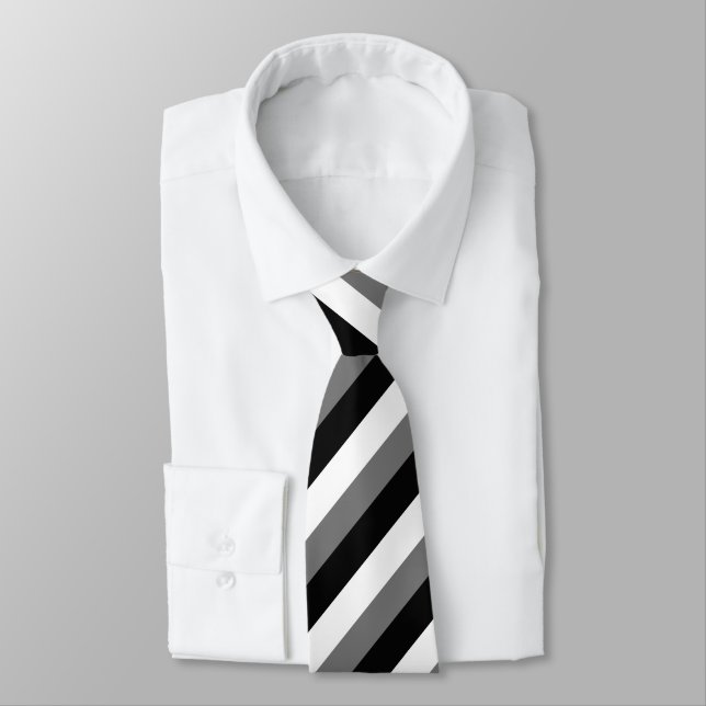 Black Gray White Striped Neck Tie (Tied)