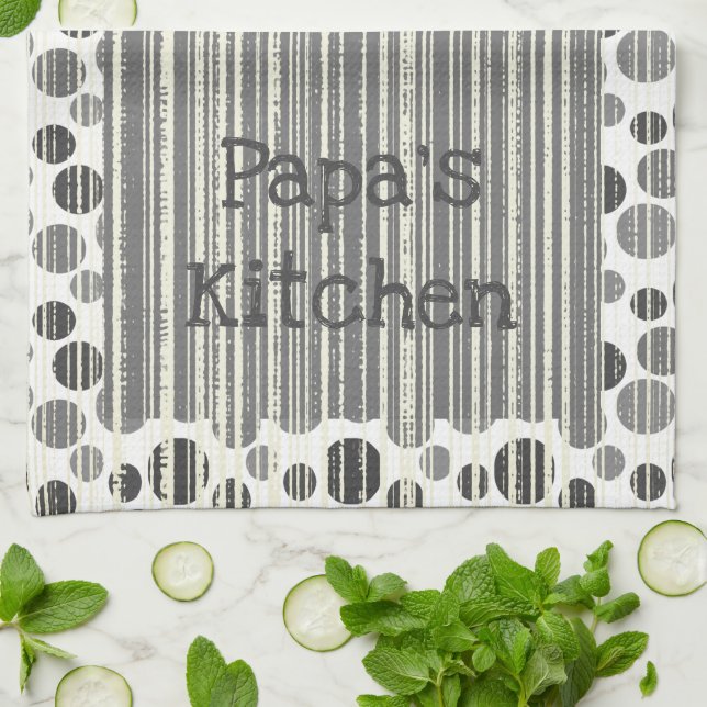 Black Gray White Stripes and Polka Dots Kitchen Towel (Folded)