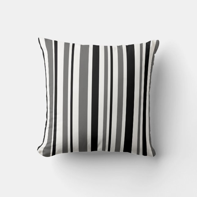 Black, Gray, White Stripes Throw Pillow (Front)