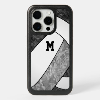 black gray white team spirit girly volleyball iPhone 15 pro case