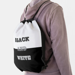 Black Gray White Text And Solid Colors Design Drawstring Bag