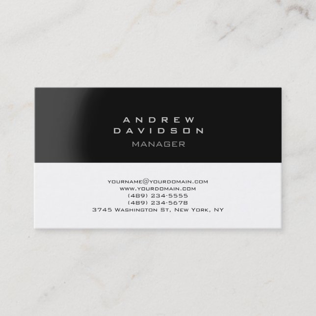 Black Gray White Trendy Plain Business Card (Front)