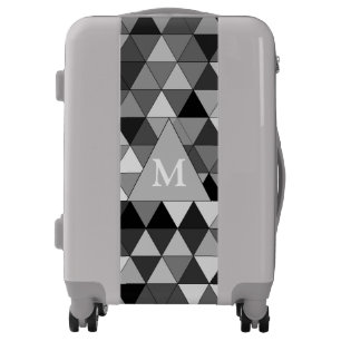 Black, Gray & White Triangle Design Monogram Luggage