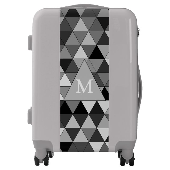 Black, Gray & White Triangle Design Monogram Luggage (Front)