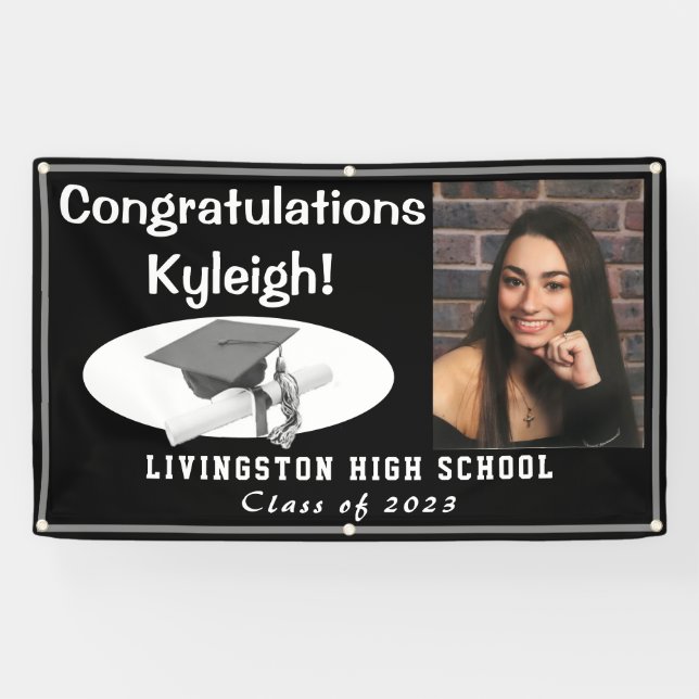 Black, Gray, & White Vinyl Graduation Photo Banner (Horizontal)