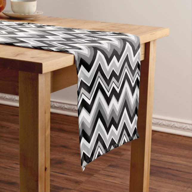 Black Gray & White Zigzag Chevron Medium Table Runner (In Situ)