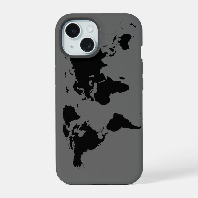 Black Gray World Map Iphone Case (Back)