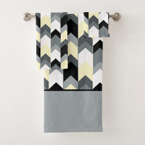 Black  gray yellow chevron bath towel set