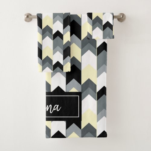 Black  gray yellow chevron bath towel set