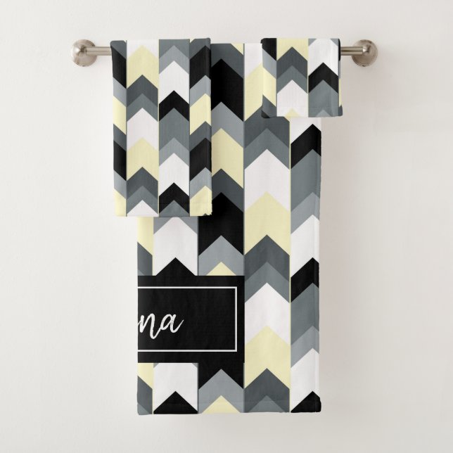 Black , gray, yellow chevron bath towel set (Insitu)