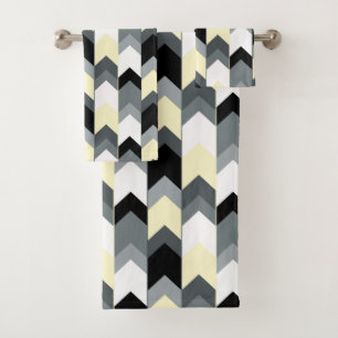 Black , gray, yellow chevron bath towel set
