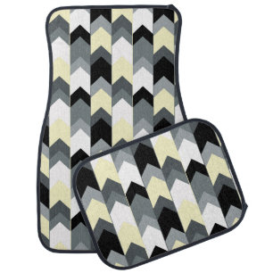 Black , gray, yellow chevron  car floor mat