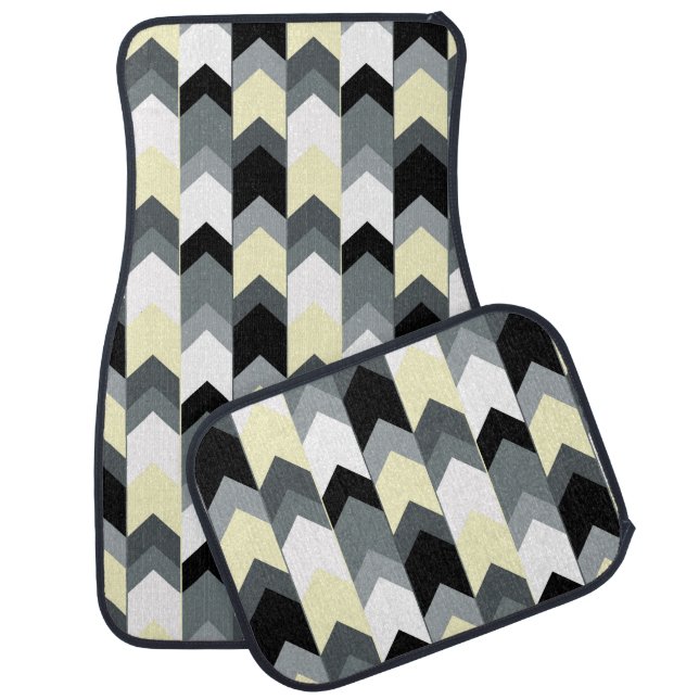 Black , gray, yellow chevron  car floor mat (Set)