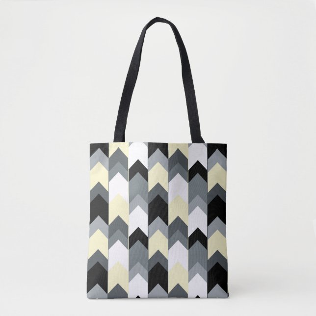 Black , gray, yellow chevron  tote bag (Front)