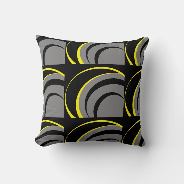 Black Gray Yellow Throw Pillow (Front)