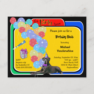 Black Great Dane Birthday Barker Invitation