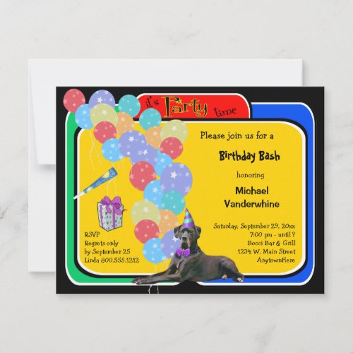Black Great Dane Birthday Barker Personalized Invitation