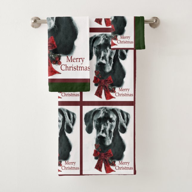 Black Great Dane Christmas Bath Towel Set (Insitu)
