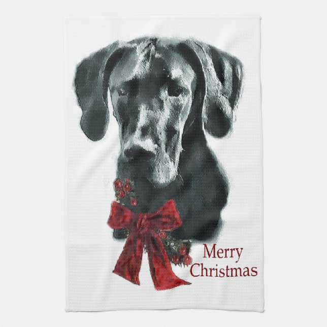 Black Great Dane Christmas Towel (Vertical)