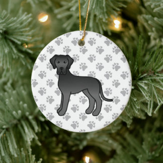 Black Great Dane Cute Cartoon Dog Ceramic Ornament