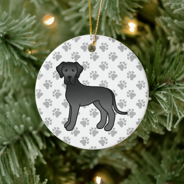Black Great Dane Cute Cartoon Dog Ceramic Ornament (Tree)
