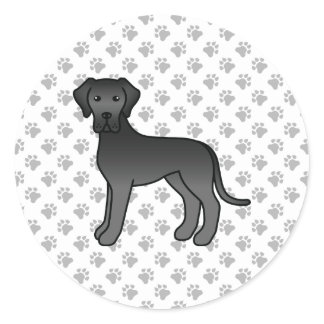 Black Great Dane Cute Cartoon Dog Classic Round Sticker