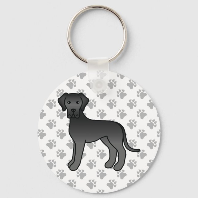 Black Great Dane Cute Cartoon Dog Keychain (Front)