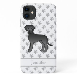 Black Great Dane Cute Cartoon Dog &amp; Name iPhone 11 Case