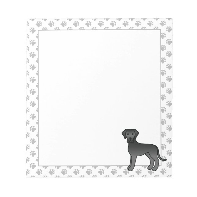 Black Great Dane Cute Cartoon Dog Notepad (Front)