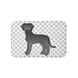 Black Great Dane Cute Cartoon Dog &amp; Paws Bath Mat