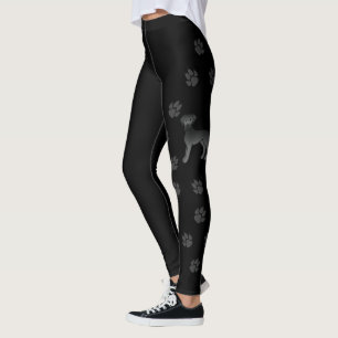 Black Great Dane Cute Cartoon Dog & Paws Leggings