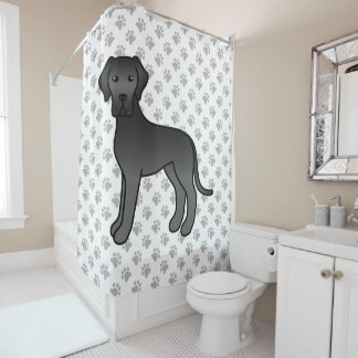 Black Great Dane Cute Cartoon Dog Shower Curtain