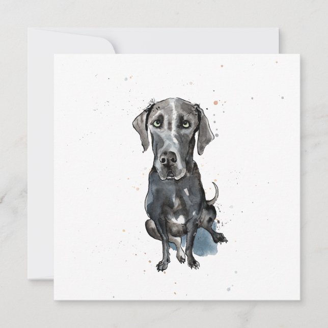 Black Great Dane fun watercolor splatter Thank you Card (Front)