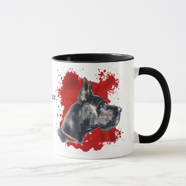 Black Great Dane Red Abstract Background Mug (Right)