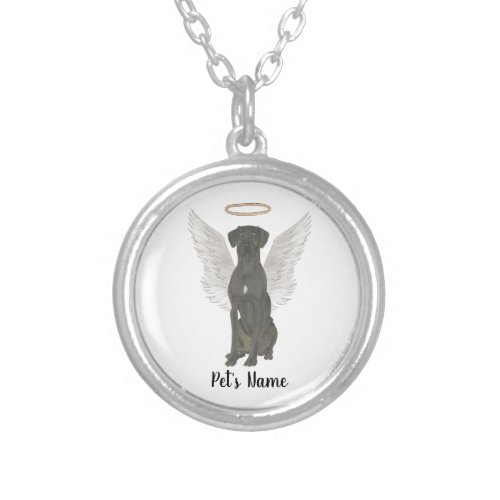 Black Great Dane Sympathy Memorial Silver Plated Necklace