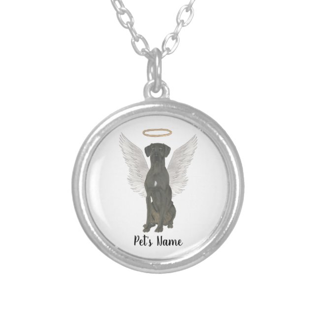 Black Great Dane Sympathy Memorial Silver Plated Necklace (Front)