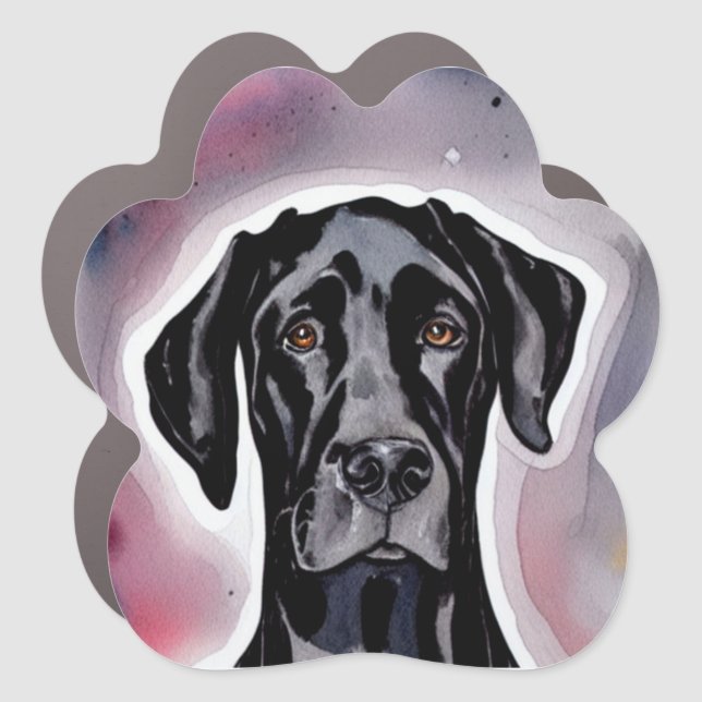 Black Great Dane Watercolor Art Car Magnet (Front)