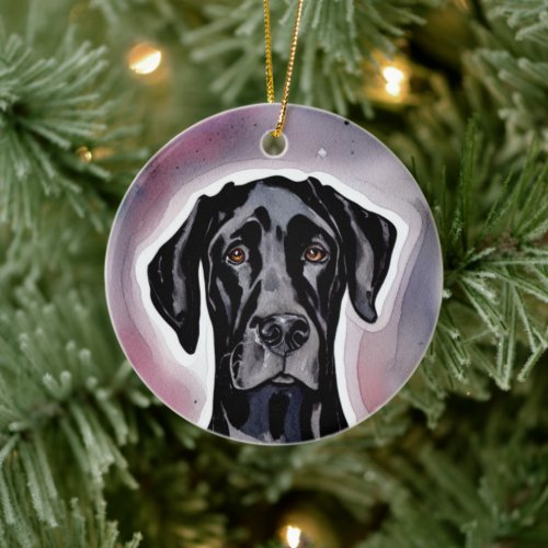 Black Great Dane Watercolor Art Ceramic Ornament