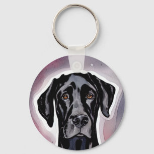 Black Great Dane Watercolor Art Keychain